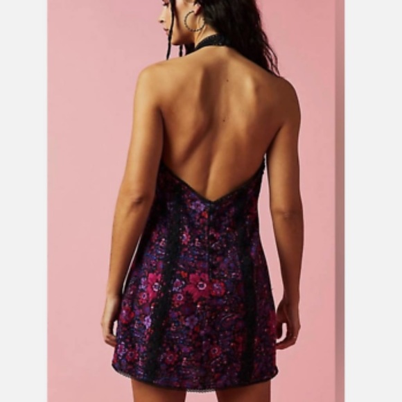 FREE PEOPLE MISS YOU LACE MINI DRESS PINK BLACK SIZE 2 - Picture 2 of 6